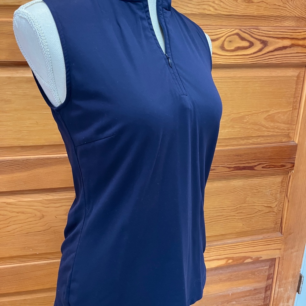 J. McLaughlin Blue Fitted Tank Top with Mandarin Collar